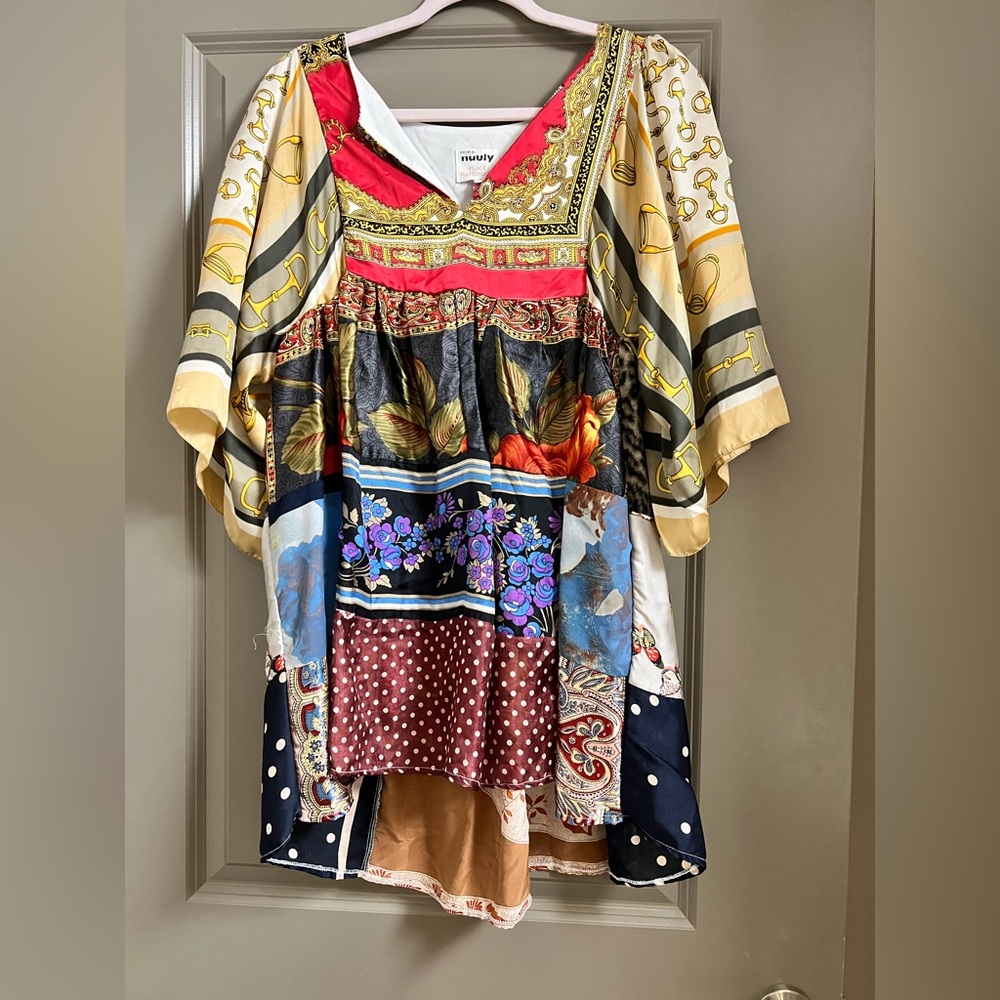 Nuuly Patchwork Boho V-Neck Multi-Color Women's Dress